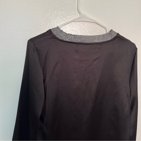 Calvin Klein Metallic Trim Long Sleeve Satin Blouse Black - Picture 11 of 15